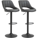 2 tabourets de bar pivotants avec repose - pieds, simili cuir, m�tal, 44 x 49 x 90 - 110 cm, gris