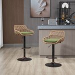 2 tabourets de bar rembourrs, pivotants  360, hauteur de la chaise rglable, lin + rotin pe + mtal, ...