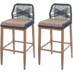 Hhg - jamais utilis] lot de 2 tabourets de bar rope 982, coussins d'extrieur en corde tresse mtal ...