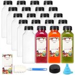 20 bouteilles plastique r�utilisables 12 oz transparentes avec bouchons noirs inviolables pour jus et ...
