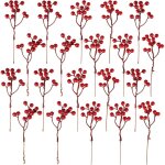 20 pi�ces 18cm d�coration artificielle de baies rouges tiges de baies rouges branches de baies de houx ...
