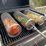 2099cm panier  griller roulant grille de barbecue en acier inoxydable avec panier de grillage cylindrique ...