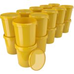 Fixedbyu - 20x seau avec couvercle en plastique seau vide poigne 15, 9l alimentaire jaune clair
