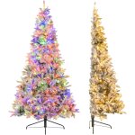 210 cm sapin de no�l artificiel demi - forme, pr� - �clair�, floqu� de neige avec 852 branches, 240 led ...