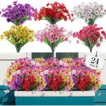 24 bouquets de fleurs artificielles d'ext�rieur, fleurs en plastique synth�tique inalt�rables, fausses ...