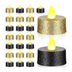 24 pices bougies chauffe - plat led  paillettes dores bougies sans flamme noires bougies chauffe - ...