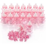 24x biberons dcoratifs roses pour baby shower avec ttines pour bonbons