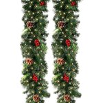 270cm guirlande sapin artificiel lumineuse vert avec 50 leds, 230 tete, pomme de pin fruit rouge, couronne ...