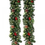 270cm guirlande sapin artificiel nol lumineuse vert avec 50 leds, 230 tete, pomme de pin fruit rouge, ...