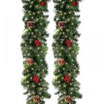 270cm guirlande sapin artificiel n�ol lumineuse vert avec 50 leds, 230 tete, pomme de pin fruit rouge, ...