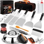 27pcs spatule plancha accessoires pour hommes, teppanyaki grill set d'ustensiles de barbecue inox, hibachi ...