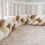 2m tour de lit coussin serpent coussin tress� pare - chocs velours protection b�b�, blanc + blanc + kaki ...