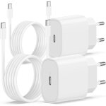 2pack chargeur iphone 17 16 15, 20w usb c chargeur rapide 2m cable c to c pour iphone 17 / 17 pro / 16 ...