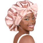 2pcs bonnet de sommeil en soie pour femmes, double couche, doublure en satin avec lien pour cheveux boucl�s ...