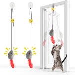 2pcs jouet chat interactif souris suspendue avec queue � plumes - souris suspendue avec bruit et corde ...