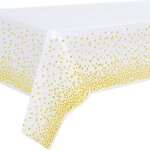 2pcs nappe de table de f�te blanc et or jetable pour table rectangulaire, couverture de table confettis ...