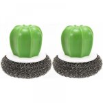 2pcs pinceaux de cuisine en forme de cactus cr�atifs, cactus pot fil �ponge boule plat brosse de lavage ...