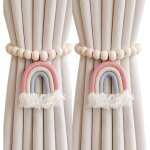 2pcs rideau embrasses dos, embrasses de rideau avec pendentif pompon arc en ciel, cravates en bois perlé ... 2pcs rideau embrasses dos, embrasses de rideau avec pendentif pompon arc en ciel, cravates en bois perlé ...