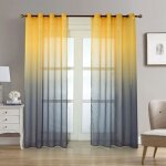 2pcs rideaux voilage gris et jaune d�grad�e 132 x 240cm (l x h) - voilage en effet lin avec oeillets ...