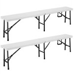 2x bancs pliants en plastique 180cm banc de camping pliable banc de jardin blanc pour pique - nique fte ...