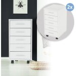 Ml - design - 2x caisson  5 tiroir avec roulettes blanc - 33x38x63, 5 cm - panneau de particules mlamines ...