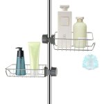 2x tagre douche sans percage inox, tagre salle de bain tlescopique inoxydable, tablette support ...