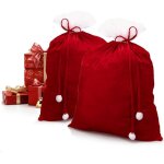 2x sac de no�l 70 x 100 cm noble en velours avec long cordon et pompons blancs - sac cadeau pour costume ...
