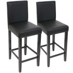 Hhg - jamais utilis] 2x tabouret de bar chaise de bar m37 cuir synthtique, noir, pieds foncs