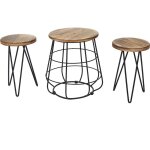 Hhg - jamais utilis] 2x tabouret avec table 844, ensemble, desgin industriel, bois naturel