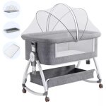 3 en 1 berceau cododo avec roues portable, lit b�b� multifonctionnel avec matelas, filet respirant, d�s ...
