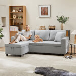 3 en 1 canap� d'angle convertible en l extensible 3 places, tissu lin, canap� - lit de salon avec fonction ...