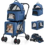 3 en 1 poussette pliable  2 niveaux pour chien chat, 2 sacs dtachables, fentre en maille, roues avec ...