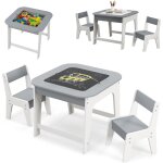 Costway - 3 en 1 table enfant en bois avec 2 chaises & tableau noir & blanc, table d'activit�s enfant ...