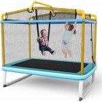 3 en 1 trampoline extrieur enfants rectangulair (190x124cm) avec balanoire & barre horizontale, trampoline ...