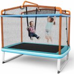 3 en 1 trampoline extrieur enfants rectangulair (190x124cm) avec balanoire & barre horizontale, trampoline ...