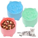 3 gamelles anti - glouton sur�lev�es ludiques (bleu / rose / vert), anti - vomissement chat / petit chien ...