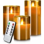 3 led bougies sans flamme, bougies electrique piliers en verre dor� led flamme vacillante, bougies � ...