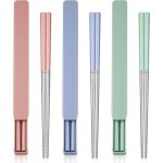 3 paires de baguettes portables avec tui baguettes en acier inoxydable et poigne de paille de bl ustensile ...