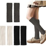 3 paires jambi�res femmes tricot�es hiver 45 cm leg warmers noir / blanc / gris