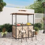 3 pcs abri barbecue avec bar d'extrieur, table de bar en verre tremp, 2 tabourets, porte - verres, ...