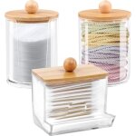 3 pi�ces boite coton tige, distributeur de coton?distributeur de coton, boite � coton tige en acrylique ...