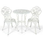 3 pieces salon de jardin et balcon avec 2 chaises et table en fonte daluminium et fonte blanche