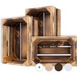 3 x caisse de rangement vintage en bois flamm - 30 x 20 x 15 cm