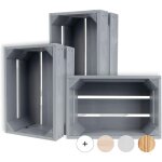 3 x caisse de rangement vintage en bois gris - 30 x 20 x 15 cm