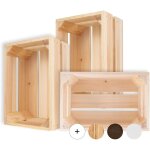 3 x caisse de rangement vintage en bois naturel - 30 x 20 x 15 cm