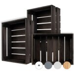 3 x caisse de rangement vintage en bois noir - 40 x 30 x 15 cm