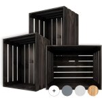 3 x caisse de rangement vintage en bois noir - 50 x 40 x 30 cm