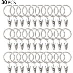 30 anneaux de rideau pcs avec pinces, pinces draperie solides, crochets sur support de tige de tension, ...