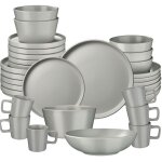 30 pi�ces service de table en gr�s pour 6 personnes gris