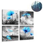 30x30cm, 4 parties impression sur toile - fleur bleue impression sur toile dcoration murale pour chambre ...